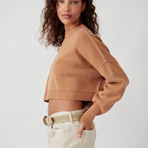 Free People Easy Street Crop Pullover oversized New with tags! Camel - Picture 2 of 14